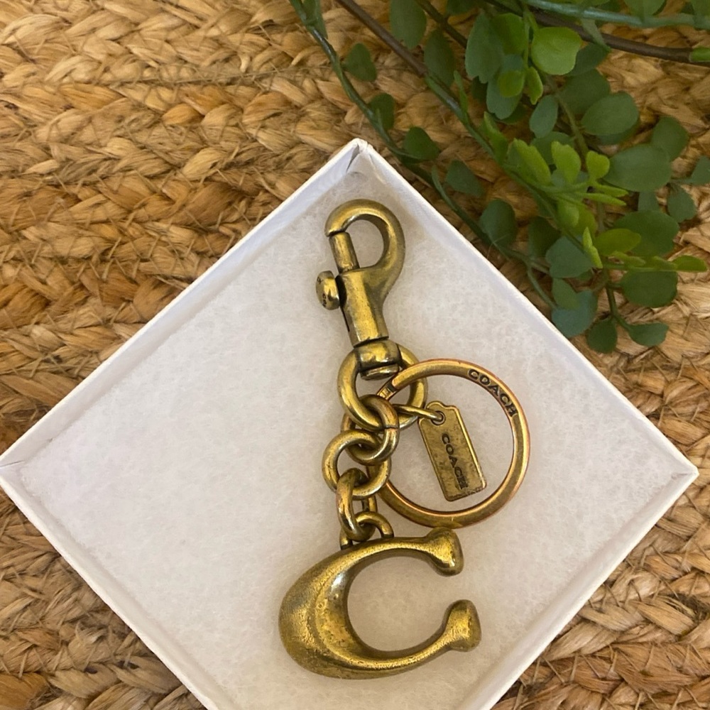 Coach solid signature C bagCharm or keychain fob brass 2-in-1